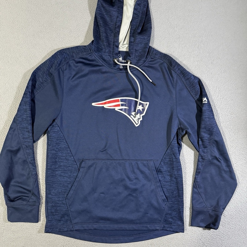 Majestic Blue Patriots Pullover Hoodie Sweatshirt NFL Football Men's Medium